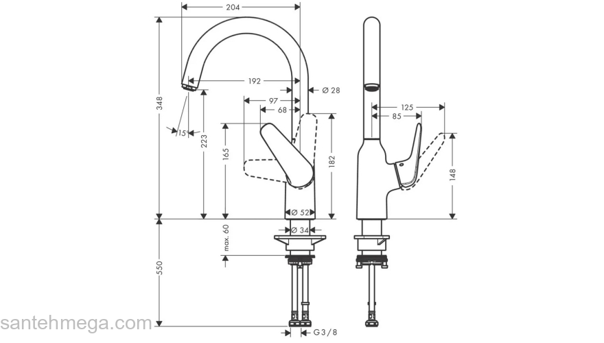 Кухонный смеситель однорычажный, 220, 1jet Hansgrohe 71802000, хром. Фото