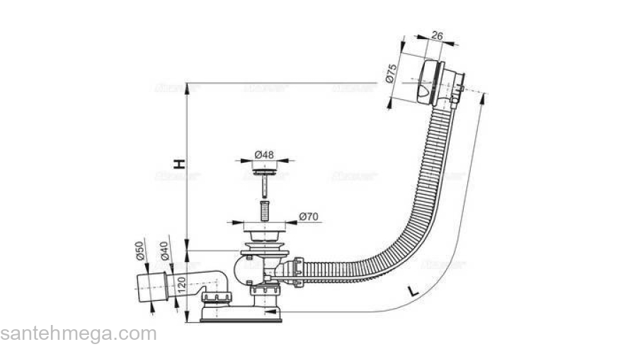 Слив-перелив ALCAPLAST A51CR (80 см). Фото