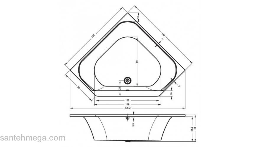 Ванна акриловая RIHO Atlanta 140x140 BB70005. Фото