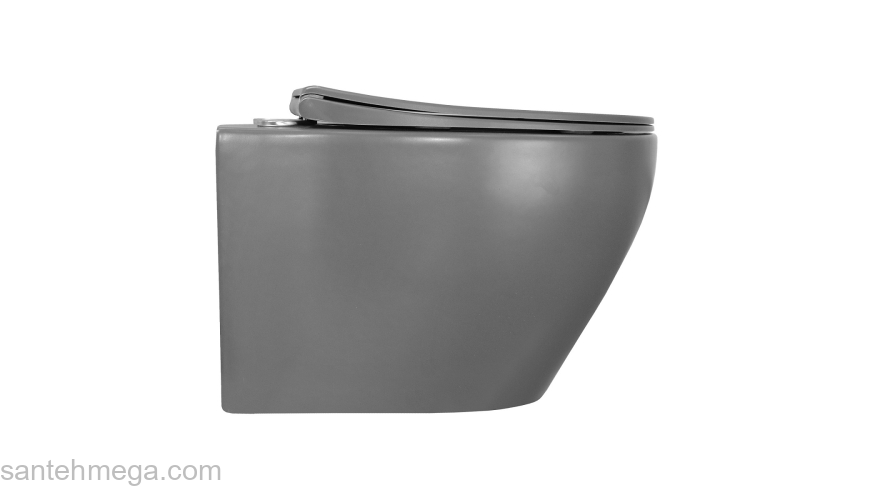 Унитаз подвесной Azario Keras 370х520х360 безободковый, с быстросъемным сиденьем микролифт, серый матовый (AZ-99046G). Фото