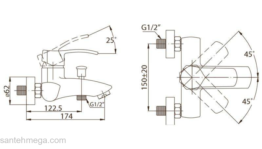 Смеситель для ванны/душа BELBAGNO Brenta BRE-VASM-CRM. Фото
