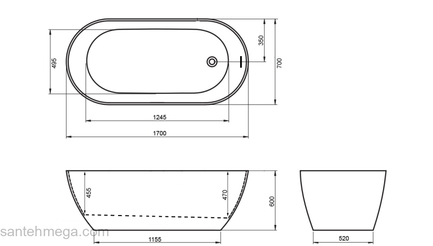 Ванна акриловая AZARIO BELLAGO 1700х700х600 отдельностоящая  AZ-М707. Фото