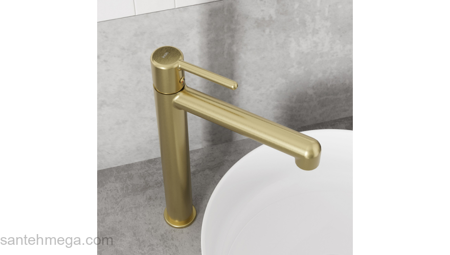 Cмеситель для настольного умывальника золотой матовый Aiger IDDIS AIGMG01i01. Фото