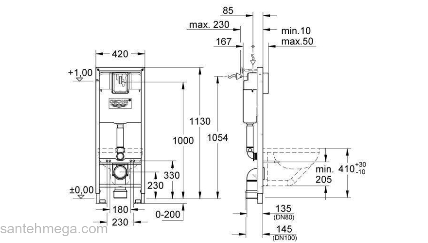 Инсталляция для подвесного унитаза GROHE Rapid SL 38713001. Фото