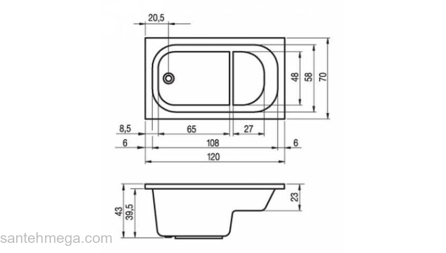 Ванна акриловая RIHO Petit 120х70 BZ25005. Фото