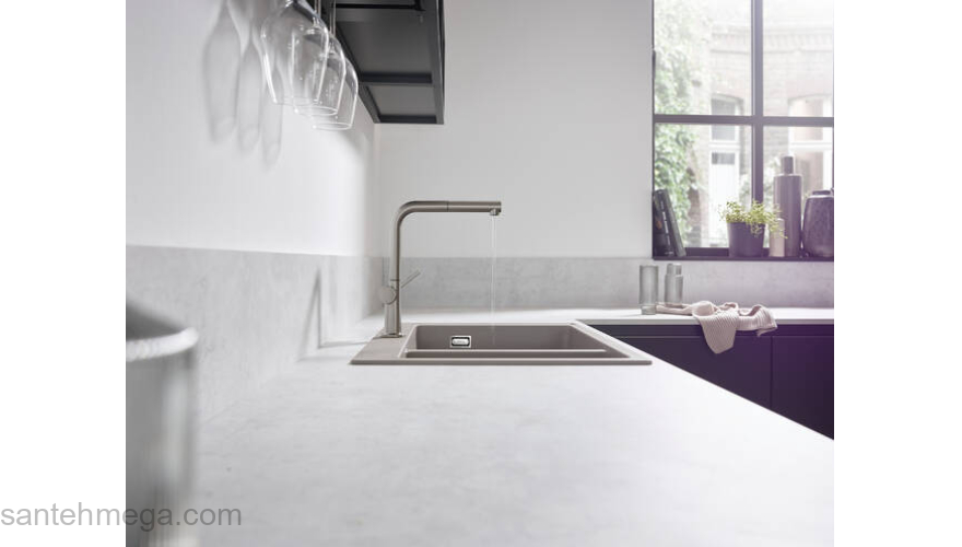 Кухонный смеситель однорычажный, 270, с вытяжным изливом, 1jet Hansgrohe 72808800, под сталь. Фото