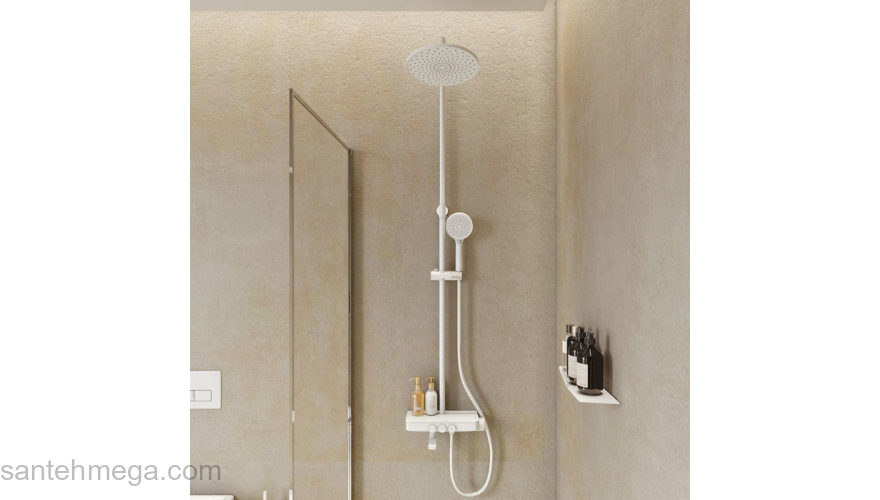 Смеситель для ванны с верхним душем белый матовый Shelfy IDDIS SHEWTBTi06. Фото