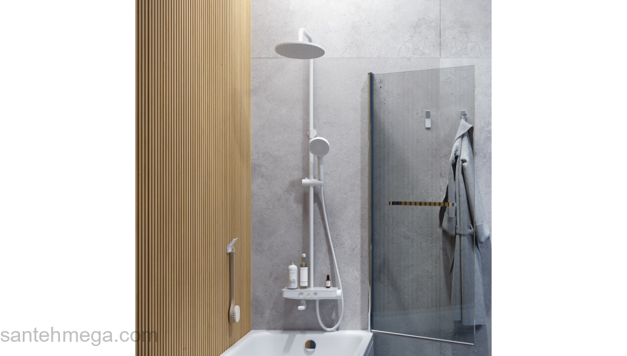 Смеситель для ванны с верхним душем белый матовый Shelfy IDDIS SHEWTBTi06. Фото