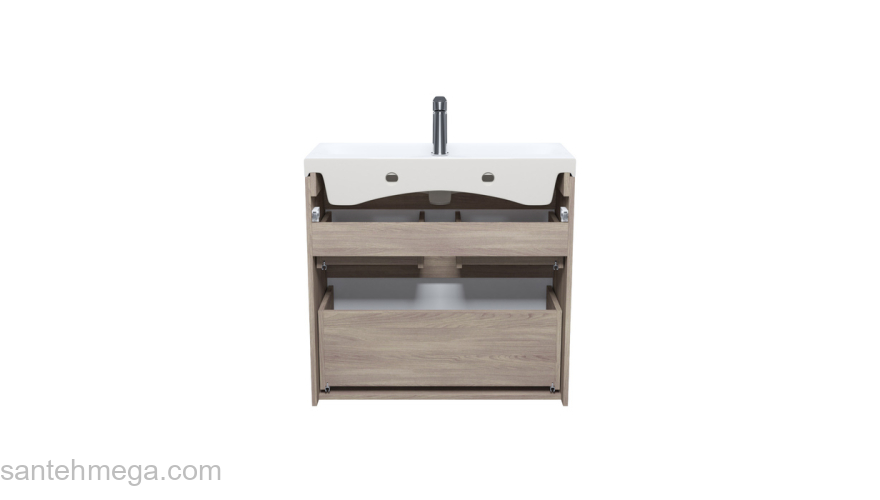 Тумба с умывальником напольная с ящиками 80 см белая/под дерево  Zodiac IDDIS ZOD8ABFi95K подходит ум. 3508000i28. Фото