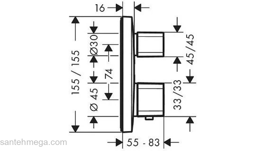 Термостат с запорным/переключающим вентилем Hansgrohe Ecostat E 15708000 (на 2 потребителя). Фото