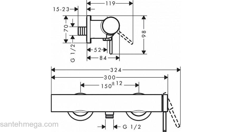 Finoris Смеситель для душа, однорычажный, внешнего монтажа 76620000, хром. Фото