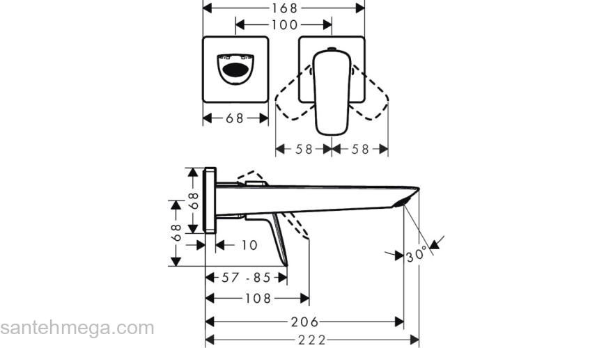 Logis Смеситель для раковины, однорычажный, Fine скрытый настенный монтаж, с изливом 20,5 см 71256000, хром. Фото