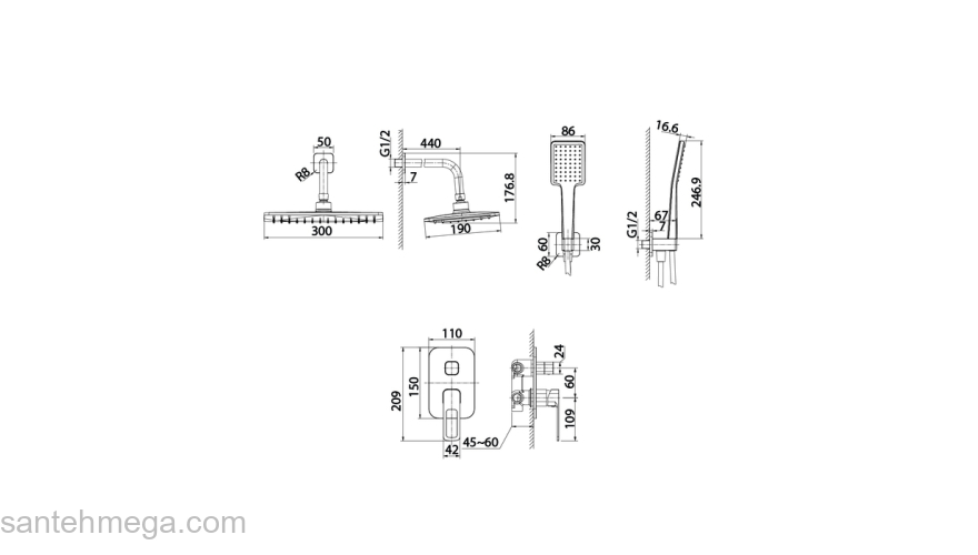 Душевая система скрытого монтажа с тропическим душем и ручным душем Slide IDDIS SLISB02i67. Фото