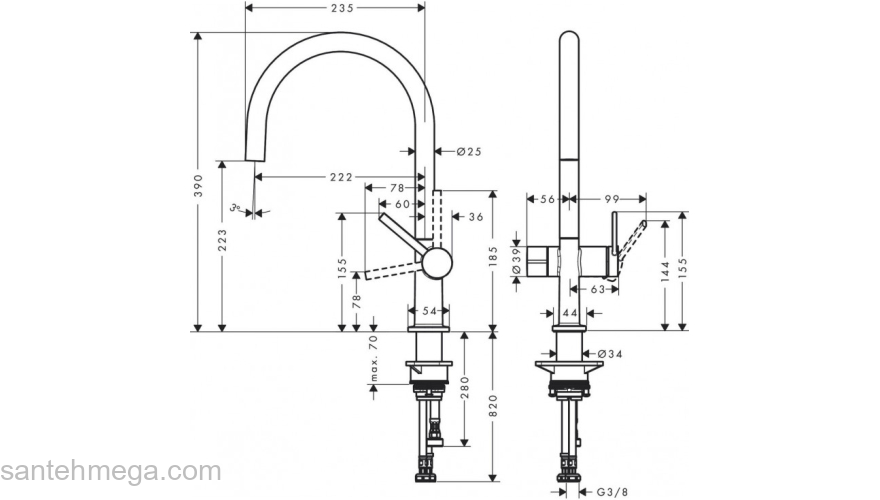 Кухонный смеситель однорычажный, 220, с запорным вентилем, 1jet Hansgrohe 72805000, хром. Фото