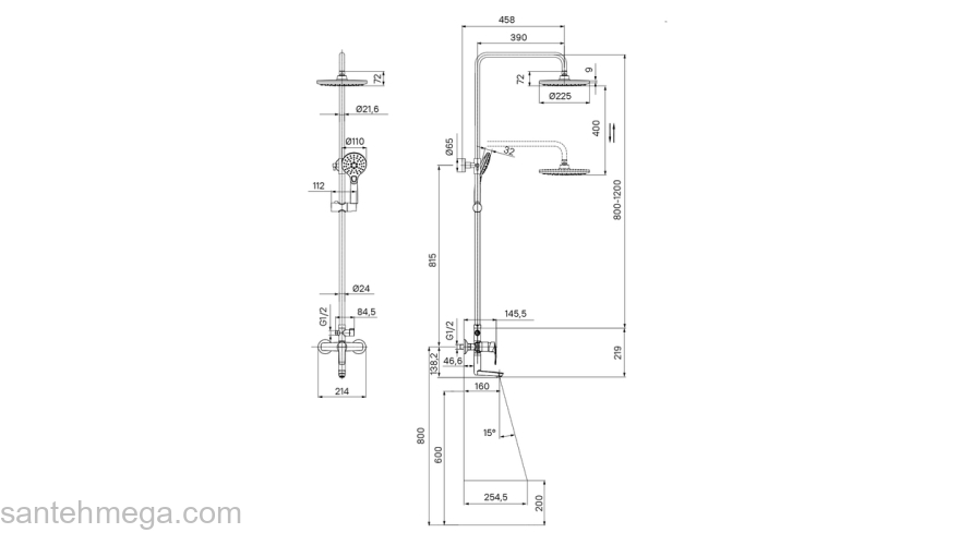 Смеситель с верхним душем и изливом Ray IDDIS RAYSB3Fi06. Фото