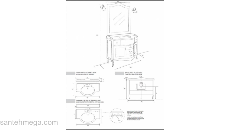 Тумба под раковину CEZARES Rubino RU02/C.01.103. Фото
