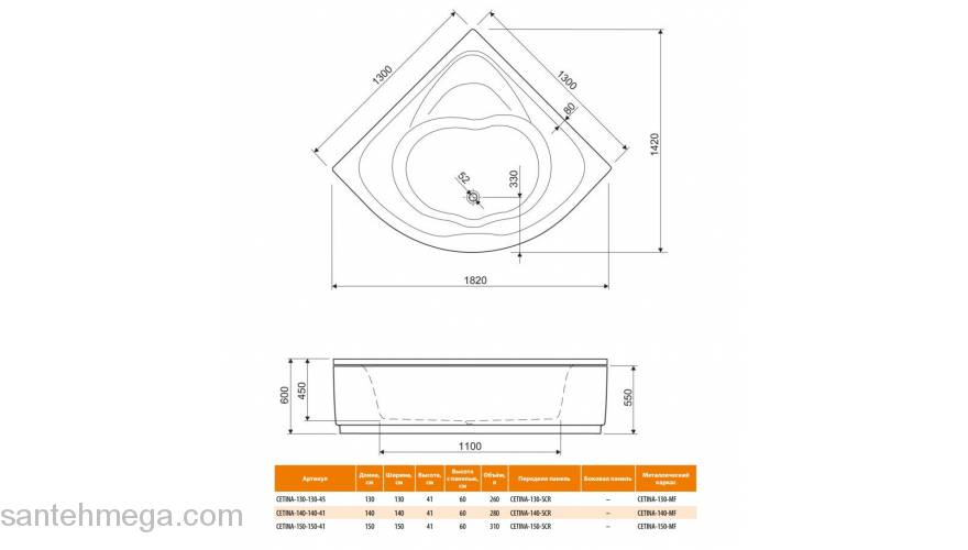 Ванна акриловая CEZARES Cetina 150x150. Фото