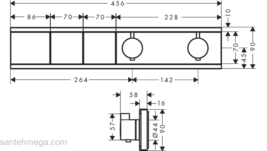 Термостат, скрытого монтажа, для 2 потребителей Hansgrohe 15380140, шлифованная бронза. Фото