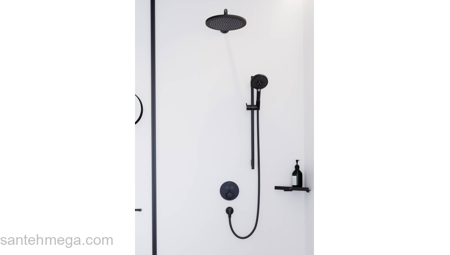 Угловая корзинка AddStoris Hansgrohe 41741670, матовый черный для ванной комнаты. Фото