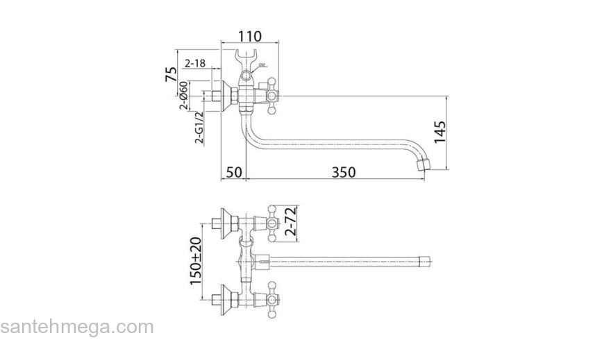 Смеситель для ванны с длинным изливом Duplex Milardo DUPSB02M10. Фото