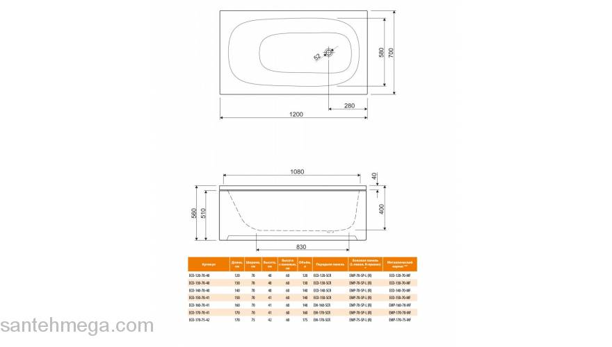 Ванна акриловая CEZARES Eco 130x70. Фото