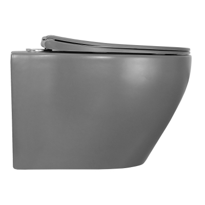 Унитаз подвесной Azario Keras 370х520х360 безободковый, с быстросъемным сиденьем микролифт, серый матовый (AZ-99046G). Фото