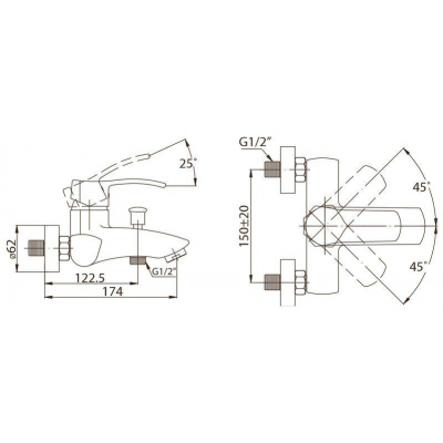 Смеситель для ванны/душа BELBAGNO Brenta BRE-VASM-CRM. Фото