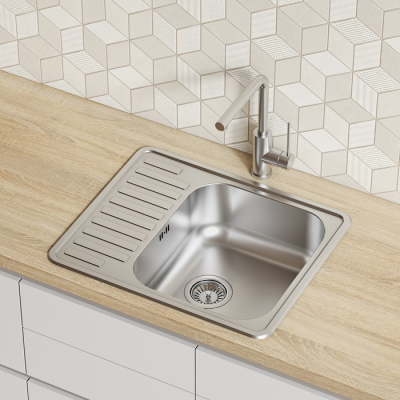 Мойка с сифоном арт. S11UPS0i84 нерж. сталь шелк 585*485 Strit S IDDIS STR58SDi77S. Фото