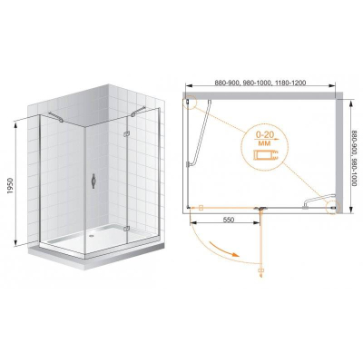 Душевой угол CEZARES Bergamo BERGAMO-W-AH-1-90/100-C-Cr-L. Фото