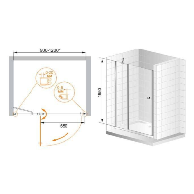 Душевая дверь CEZARES Elena ELENA-W-B-12-120-P-Cr-L. Фото