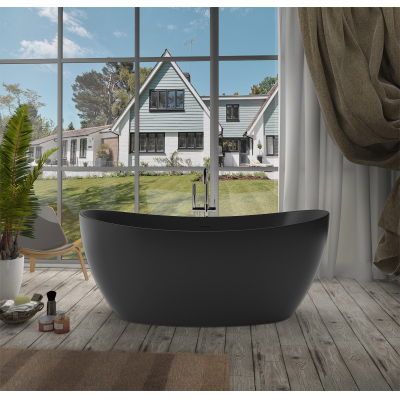 Ванна акриловая Azario GLASGOW 1800х800х665, свободностоящая, в комплекте с сифоном и металлической рамой, цвет черный GLA18080MB. Фото